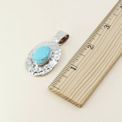 Vintage Sterling Silver Handmade Pendant, Hammered 925 W/ Oval Turquoise, Signed