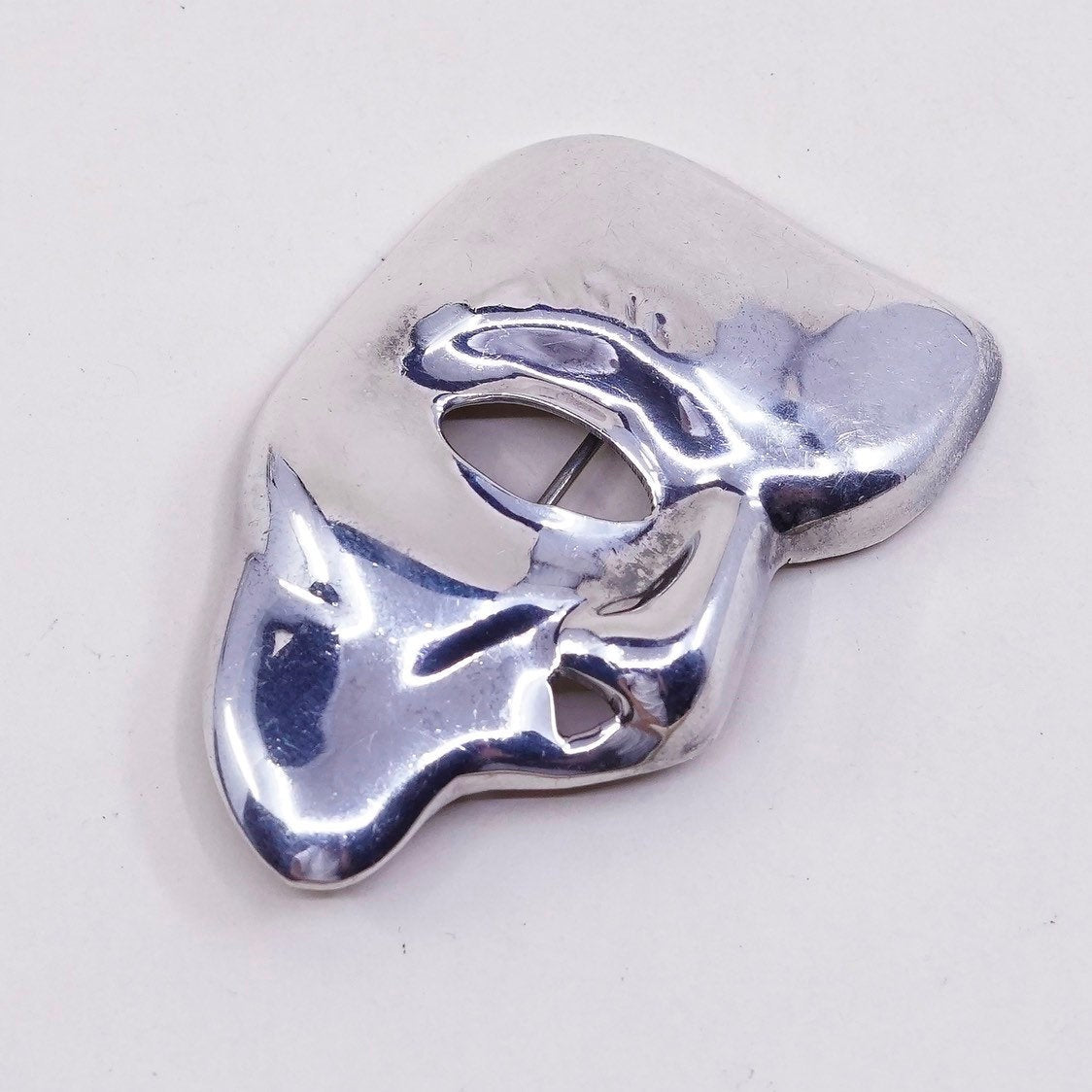 Vintage Sterling silver Handmade brooch, 925 silver face mask