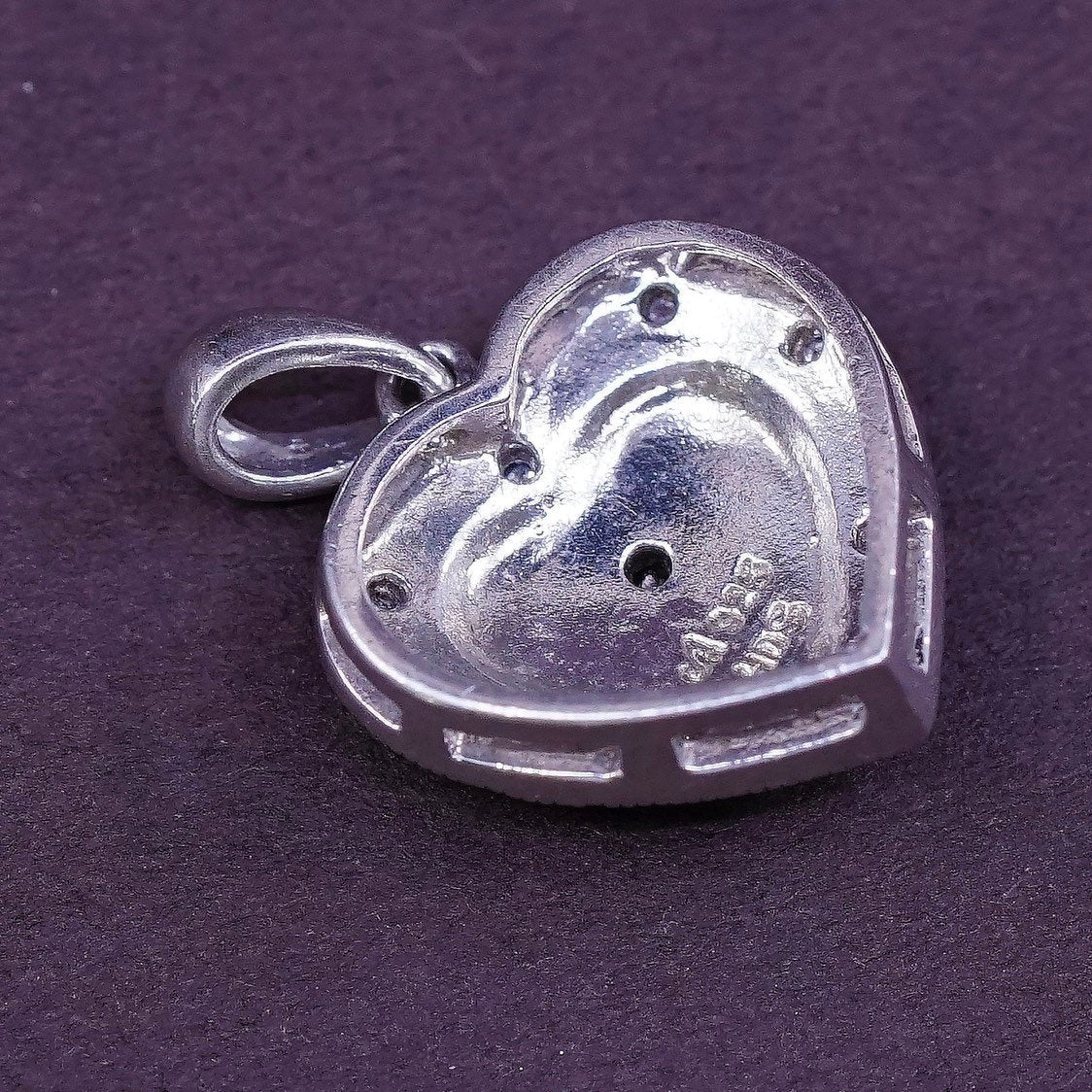 vtg sterling silver pendant, 925 heart w/ genuine diamond stamped 925 Sun NDS