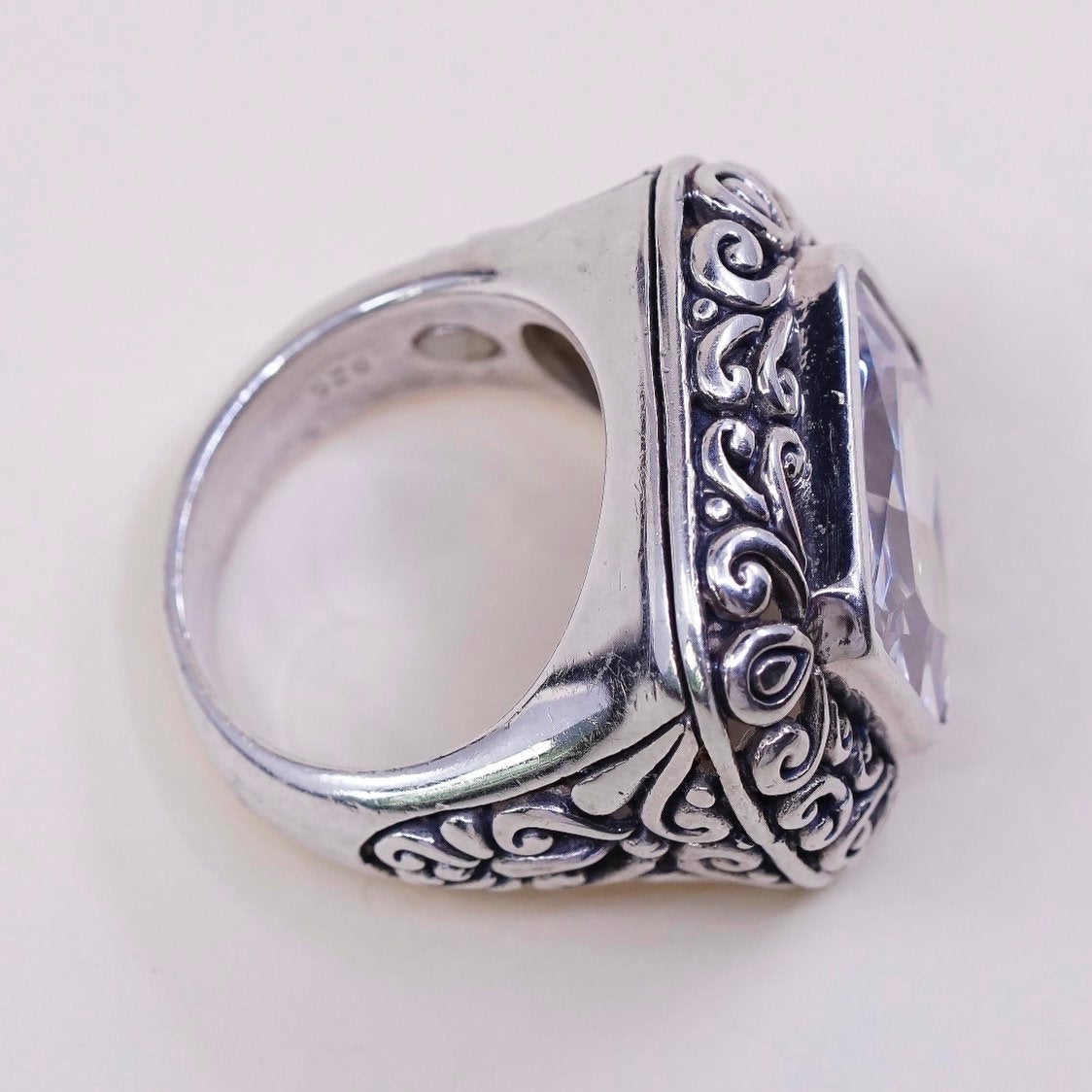 sz 6, vtg Sterling silver ring, 925 w/ CZ cluster, statement ring, Stamped 925