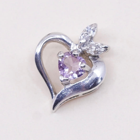 vtg Sterling silver pendant, 925 with heart amethyst N cz