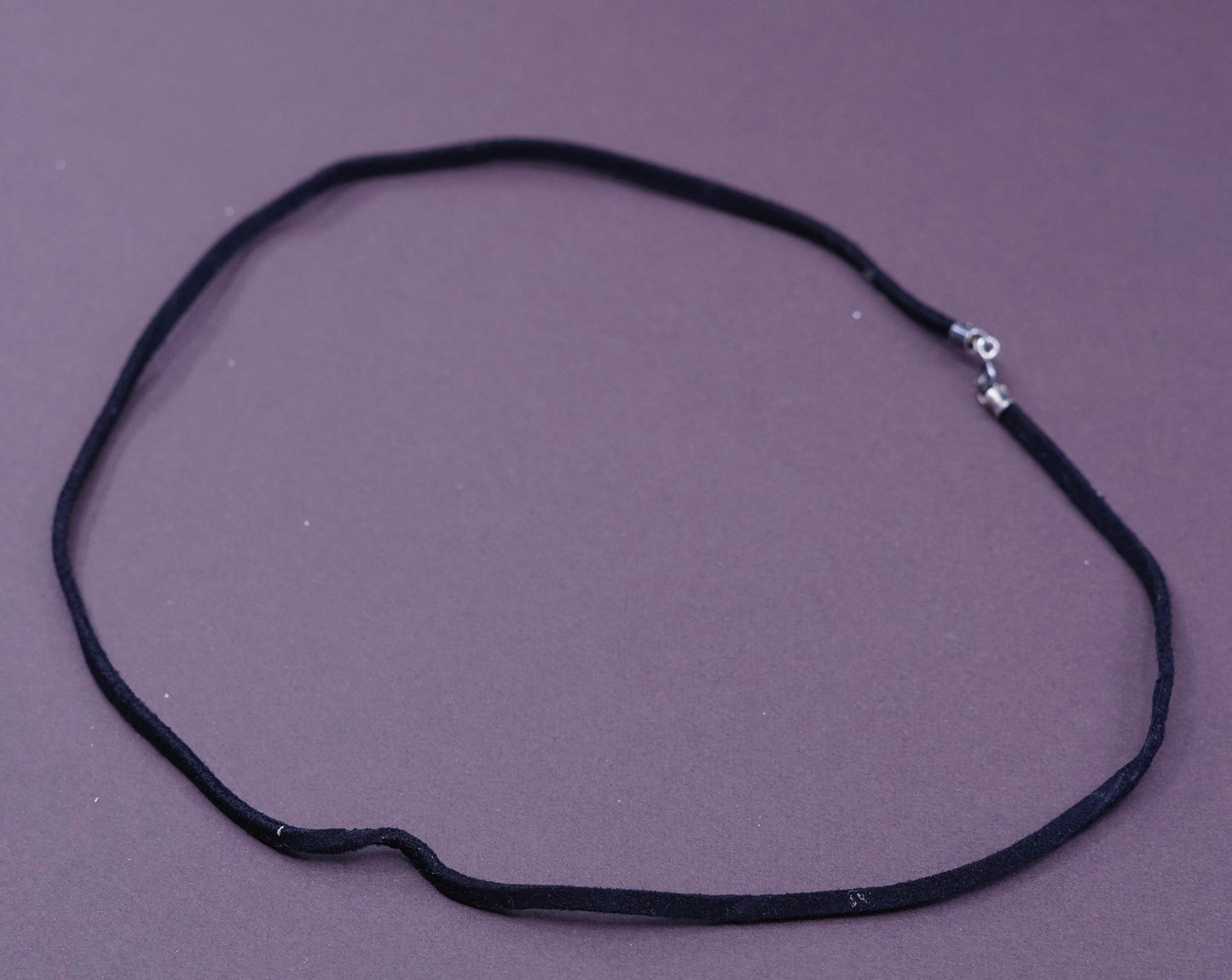 17”, handmade necklace, black leather thread choker w/ sterling silver clasp