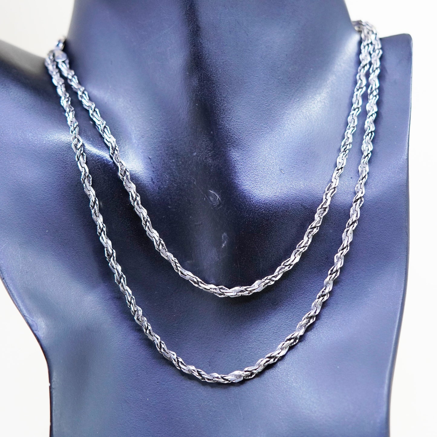 30”, 4mm, vintage Sterling silver necklace, 925 twisted rope chain