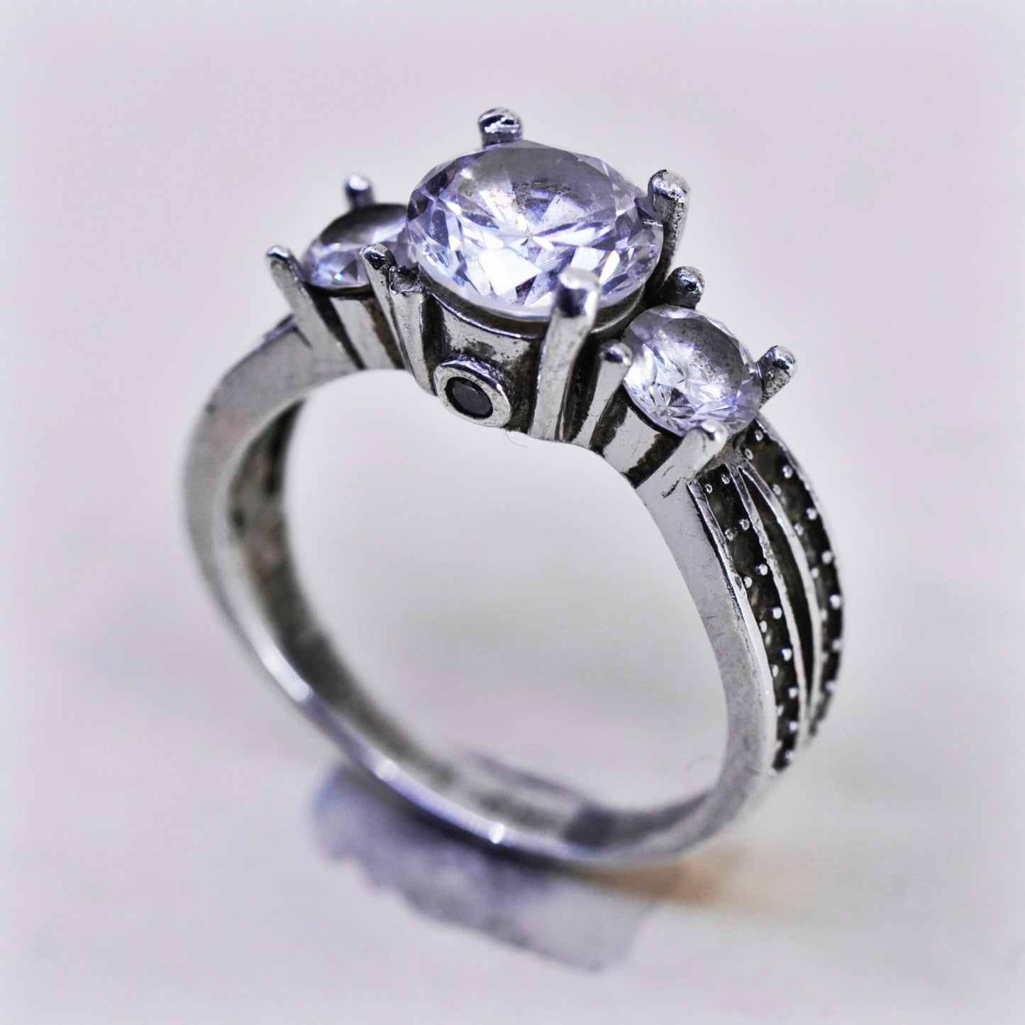 Size 7, vintage Sterling 925 silver engagement ring with CZ