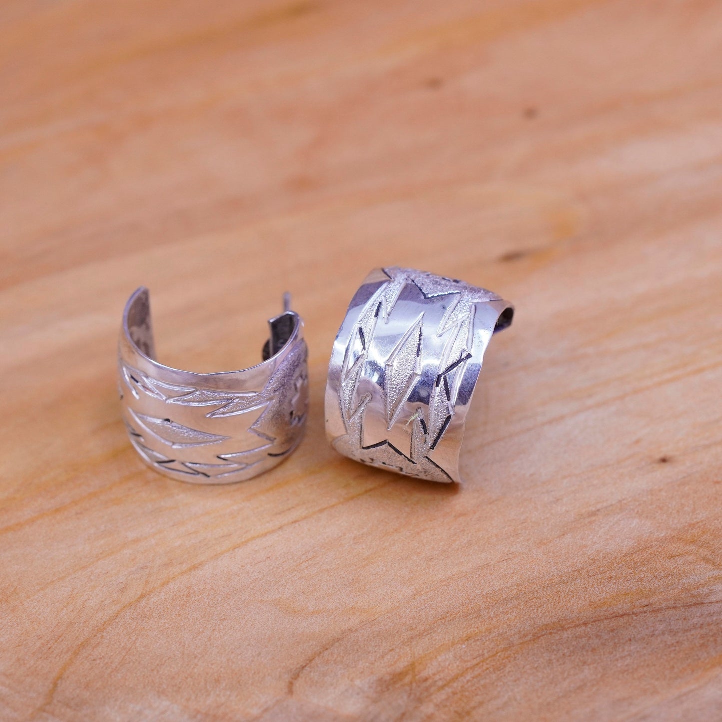Native American sterling silver handmade earrings, 925 huggie, hoops studs