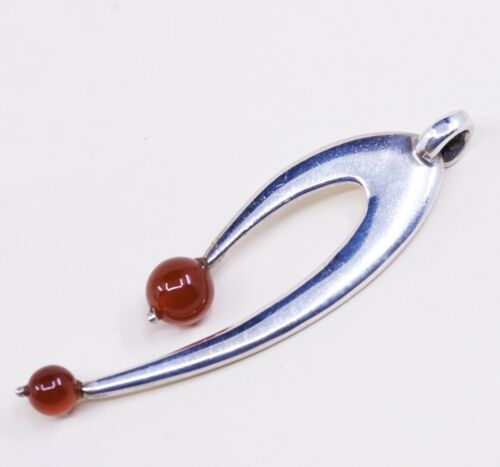 Vtg Modern Sterling Silver Handmade Pendant 925 w/ Carnelian, Silver Tested