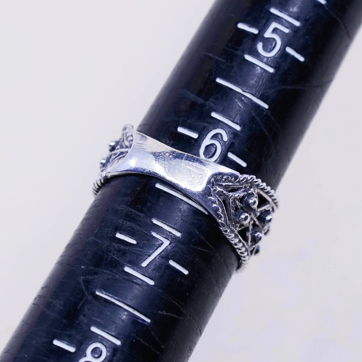 Size 6.25, vintage sterling silver handmade ring, 925 filigree band