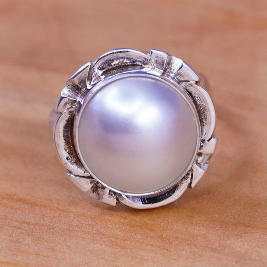 Size 6.25, vintage Sterling 925 silver handmade ring with pearl