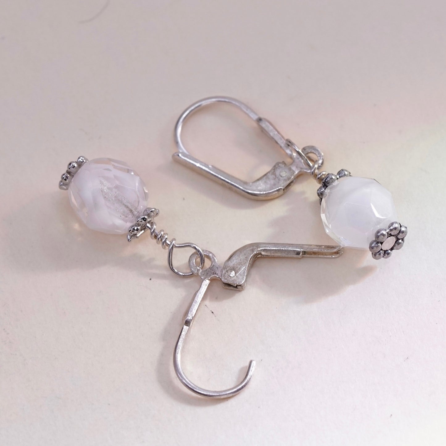 Vintage Sterling silver handmade earrings, 925 hooks with crystal drops