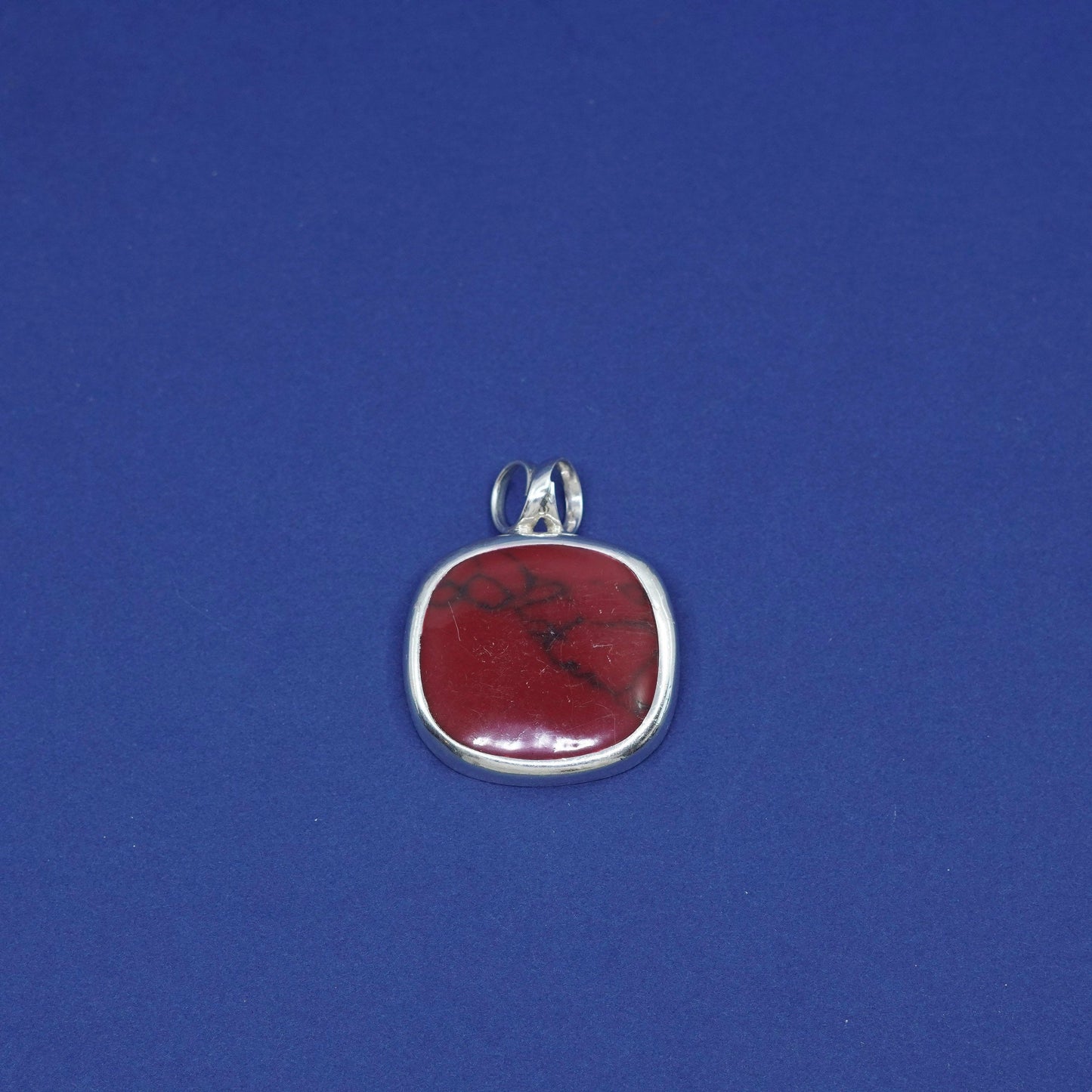 Vintage sterling silver handmade pendant, 925 w/ round red jasper inlay