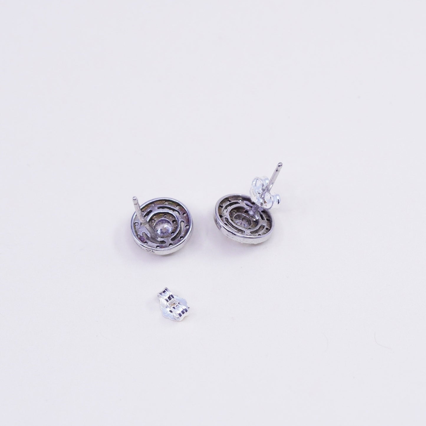 Vintage sterling silver genuine cz studs, fashion minimalist earrings