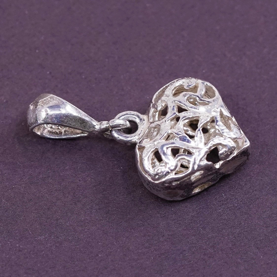 vtg Sterling silver handmade pendant, 925 filigree heart charm