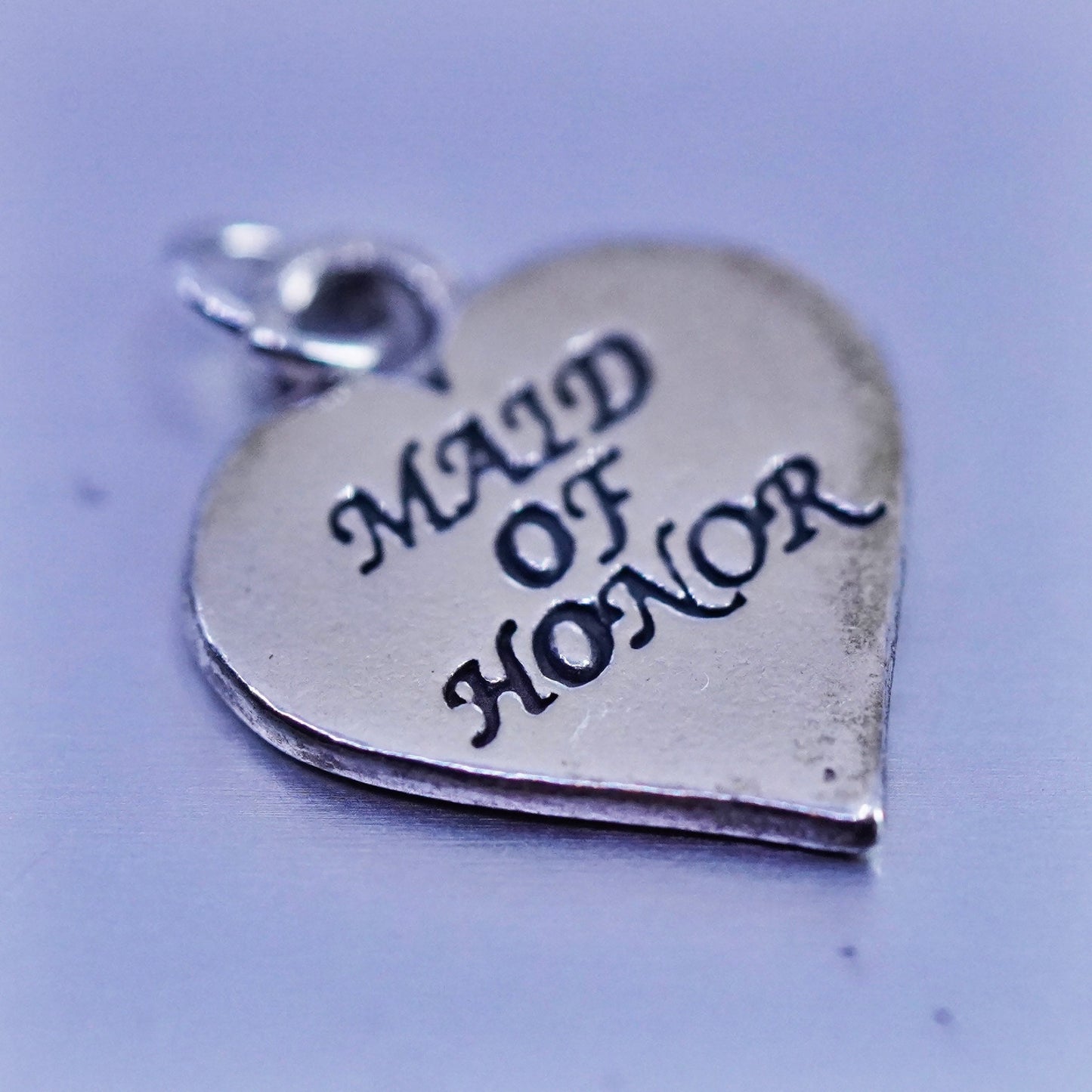 antique sterling 925 silver heart charm pendant embossed “maid of honor”