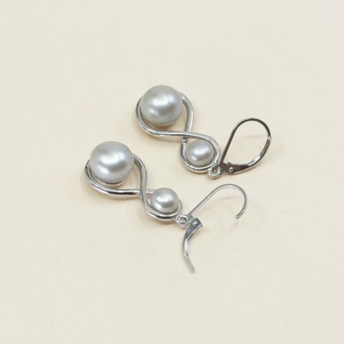 Vtg STERLING SILVER earrings with pearl dangles stamped 925 China Signed