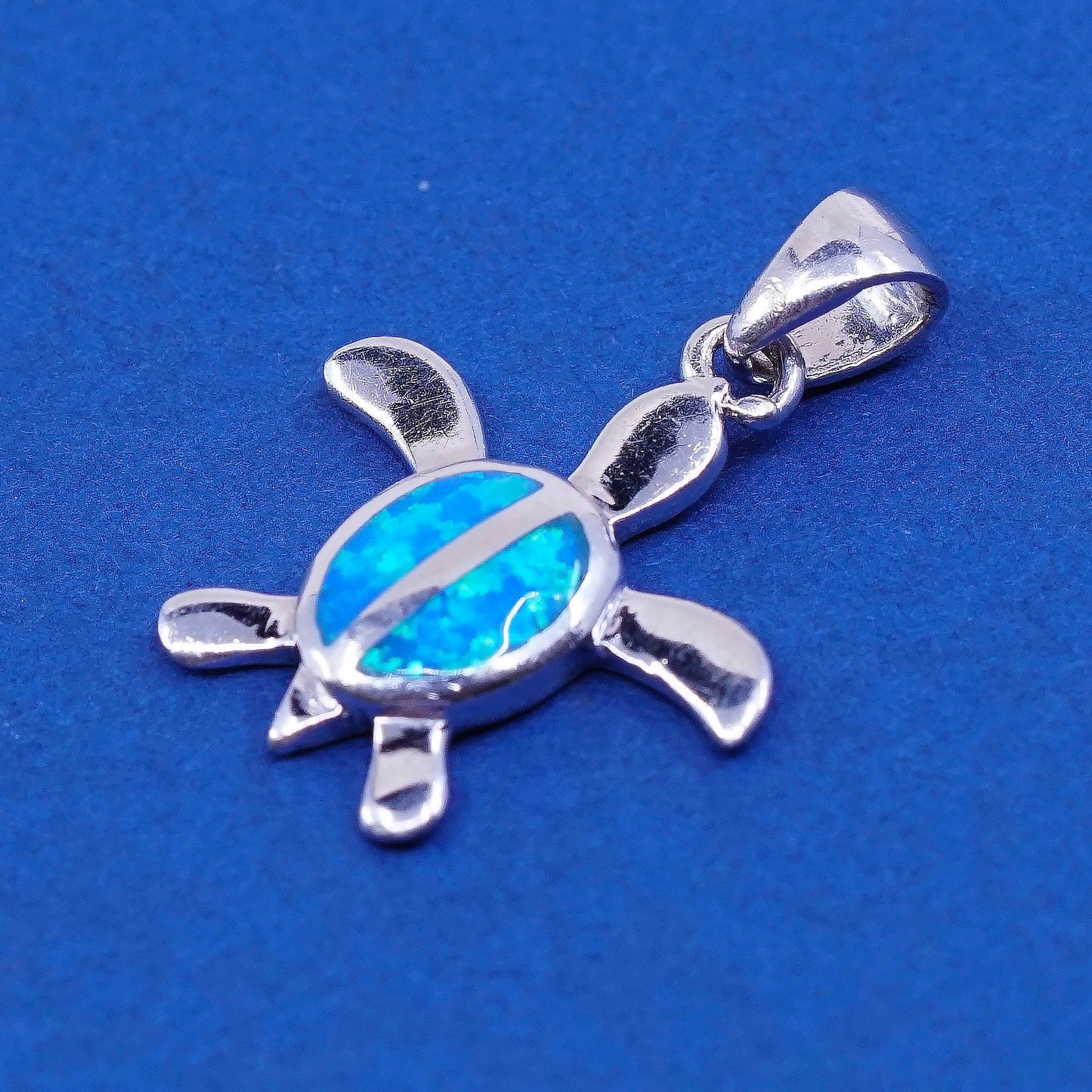 Vintage Sterling silver handmade pendant, 925 silver turtle with opal