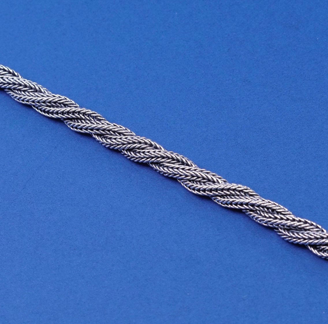 7.5”, 7mm, vtg Sterling silver handmade bracelet, 925 twisted wheat chain