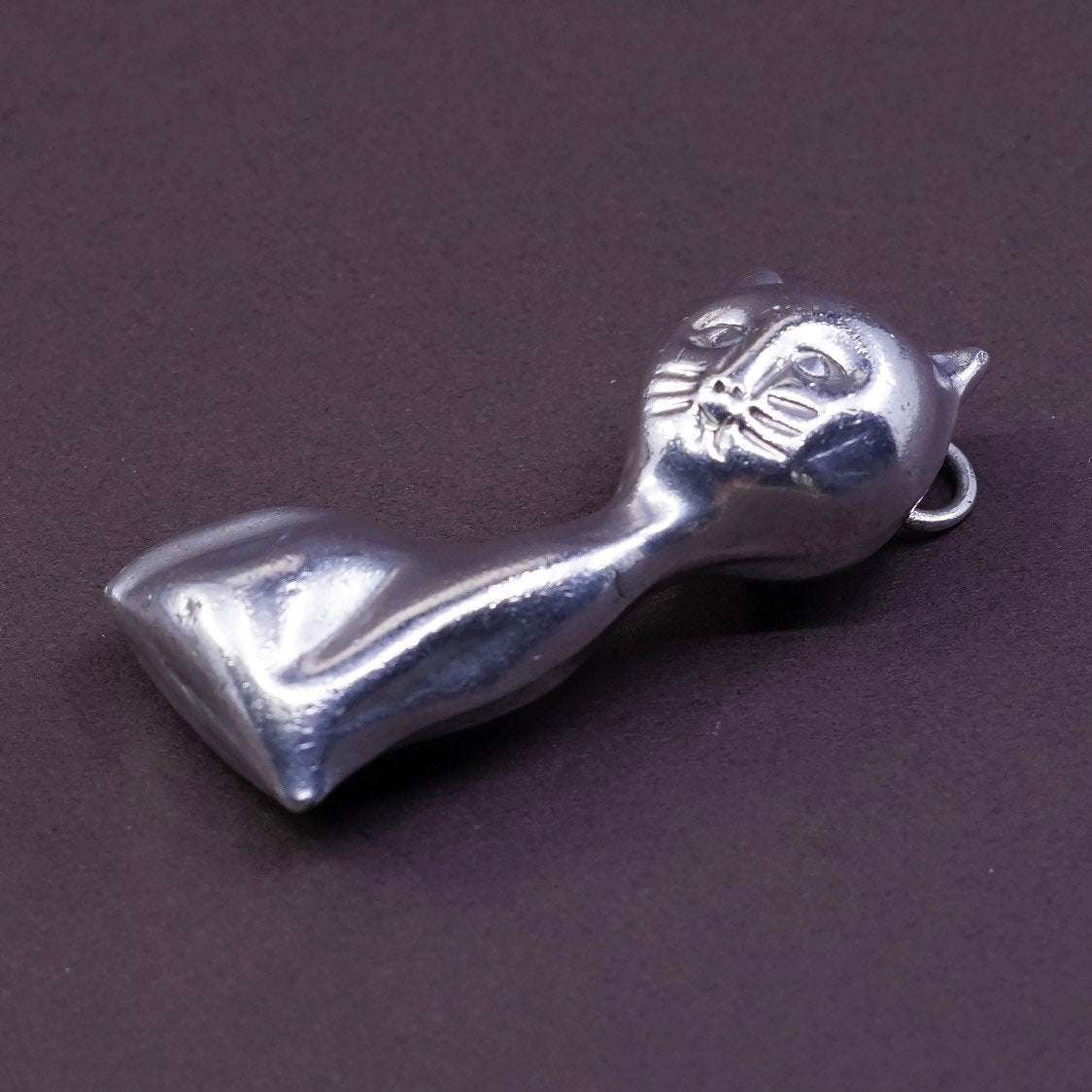 vtg Sterling silver handmade pendant, 925 cat, kitty pendant