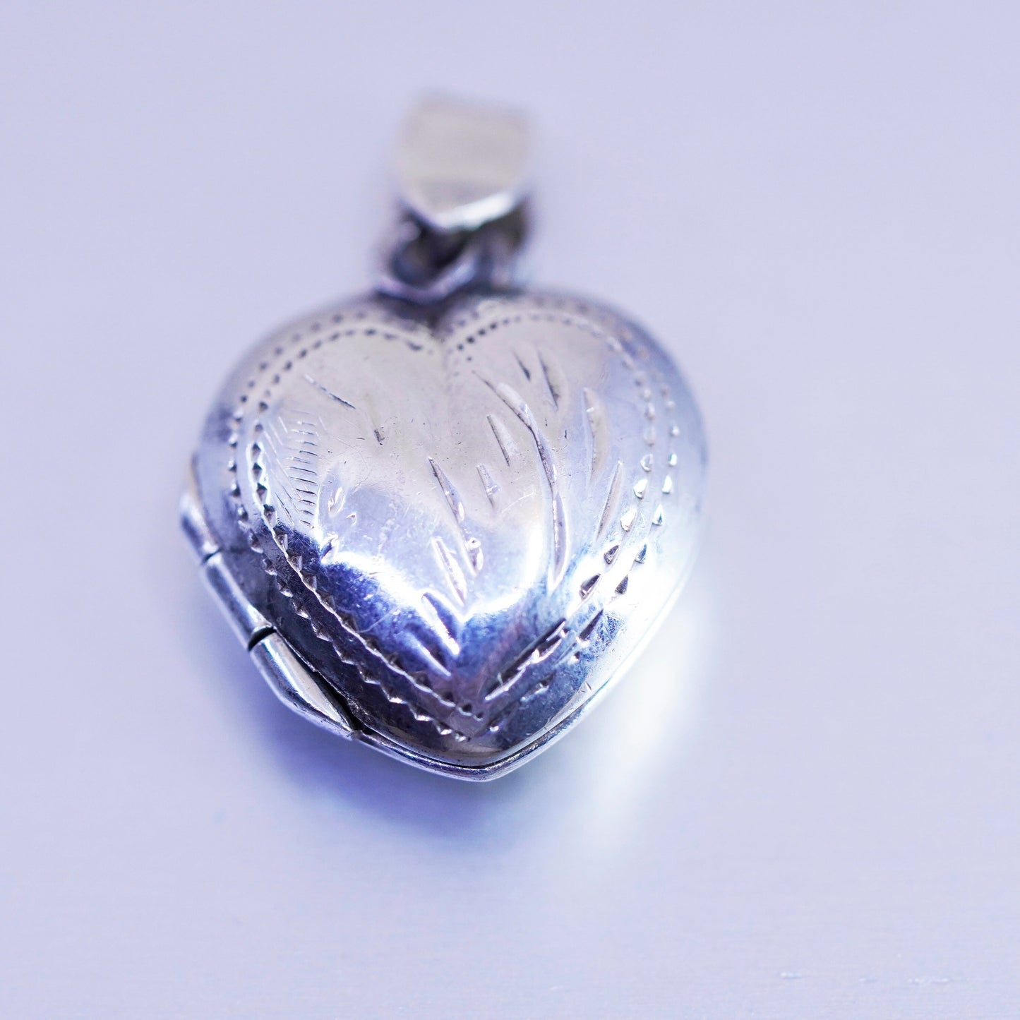 Antique Sterling silver handmade charm, textured 925 heart photos locket