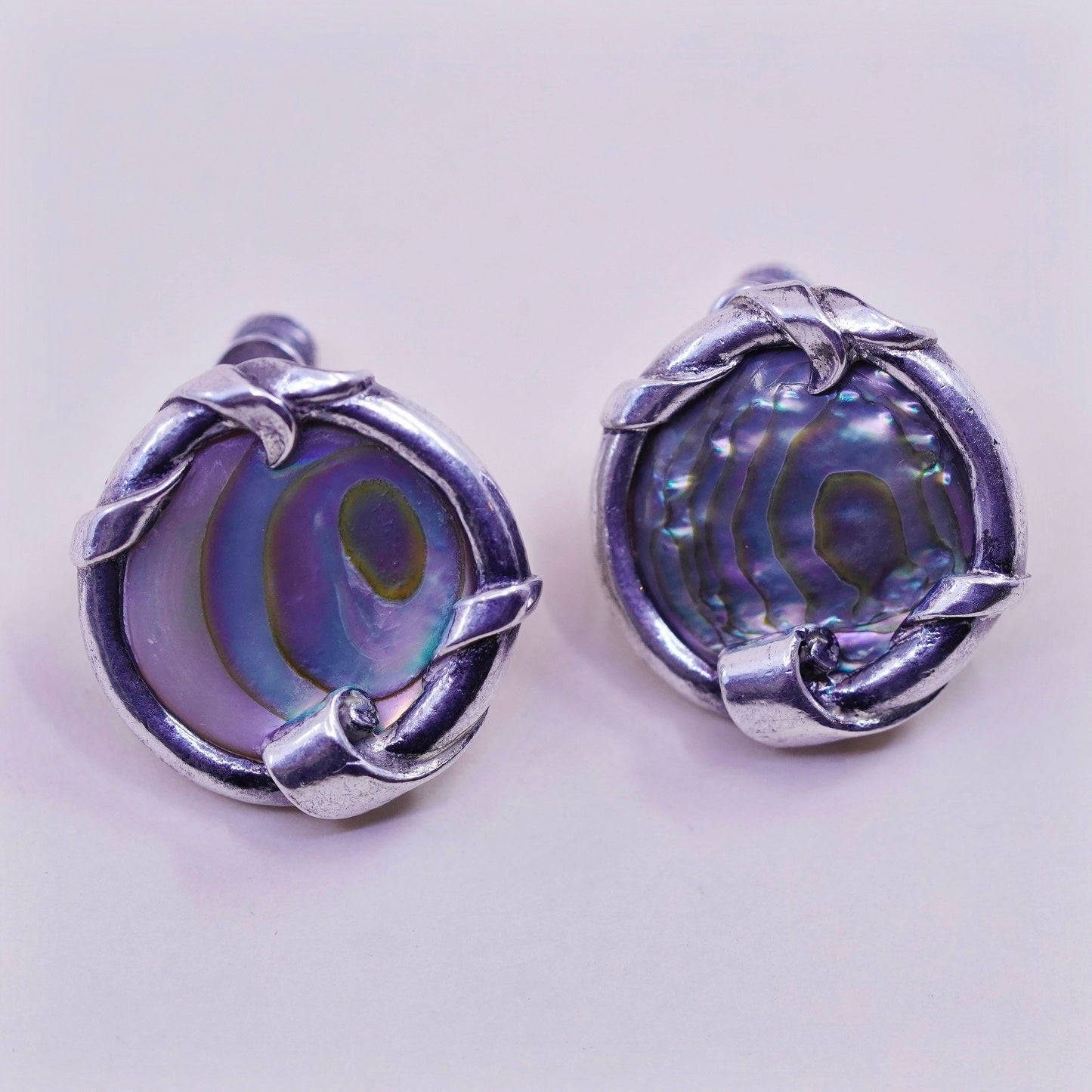 Vintage sterling 925 silver handmade screw back earrings with abalone