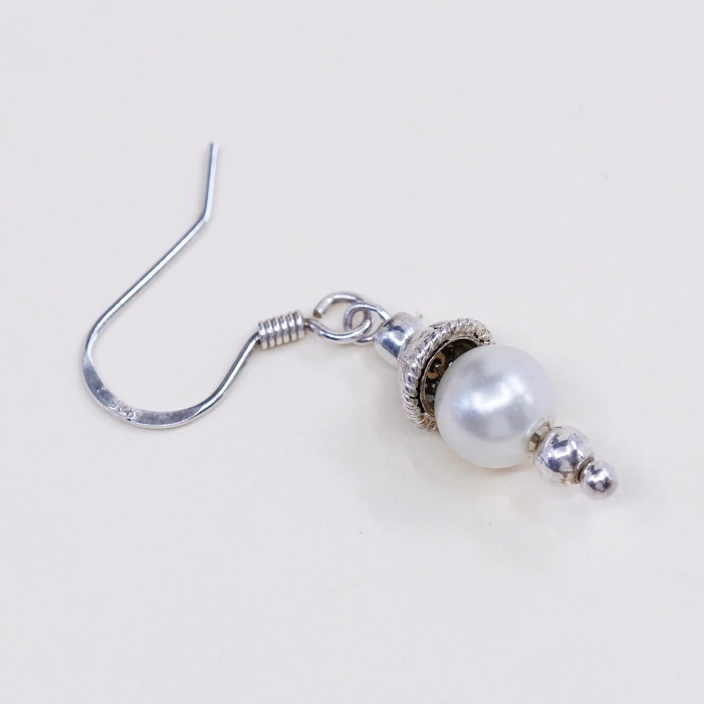 Vintage Sterling silver handmade earrings, 925 hooks with pearl drops