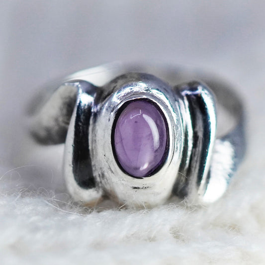 Size 4, vintage Sterling 925 silver handmade ring with amethyst