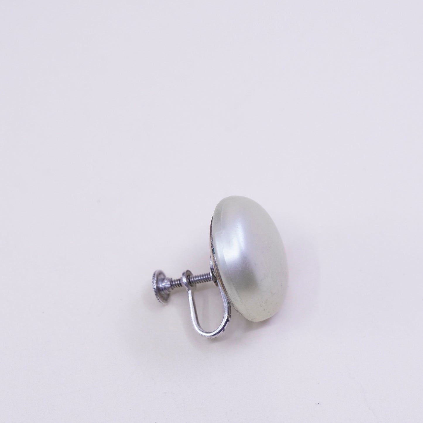 Vintage sterling 925 silver handmade earrings screw back with faux pearl, stamped sterling