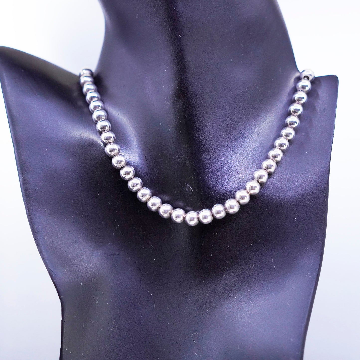 18” 6mm, vintage Sterling 925 silver handmade 6mm bead chain necklace