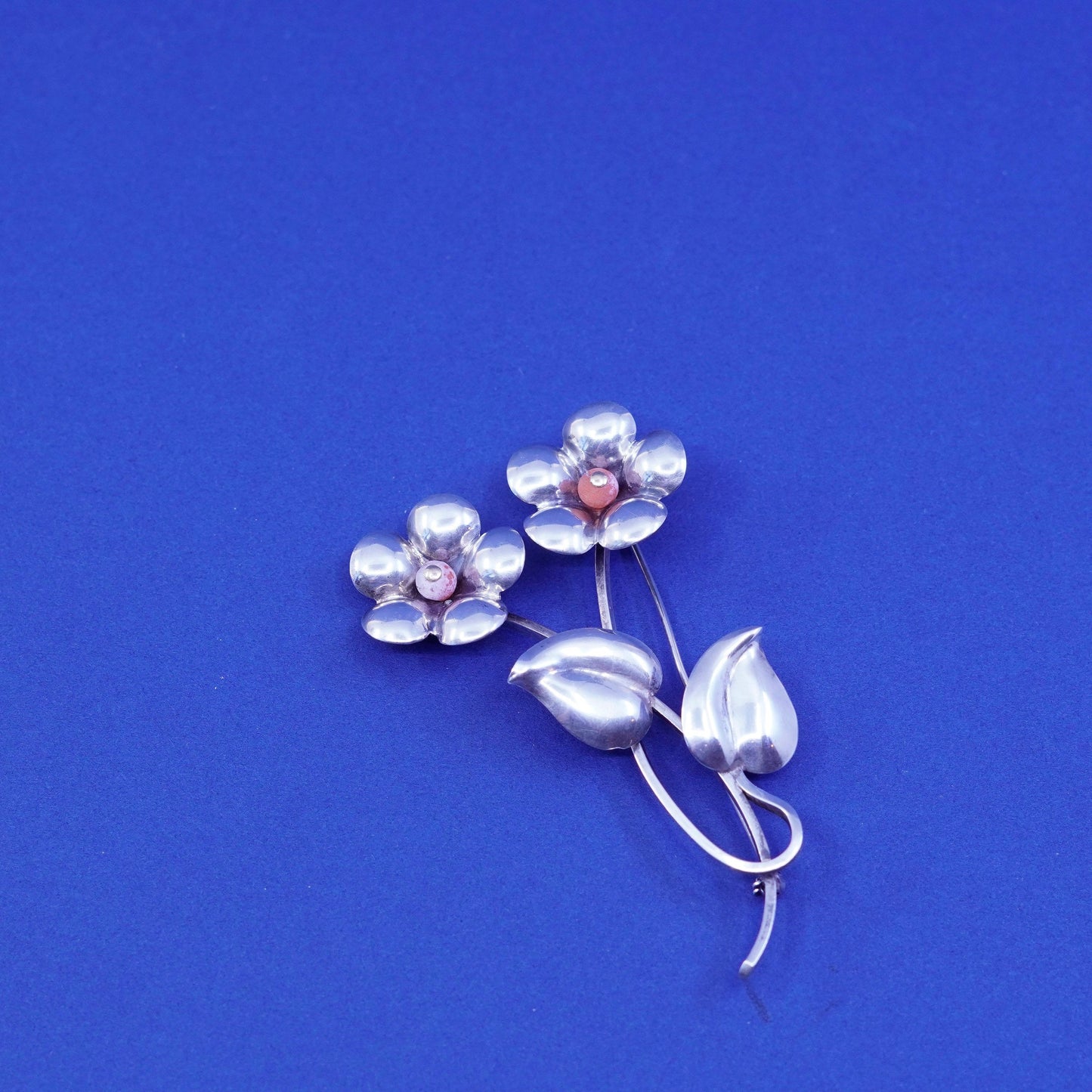 Vintage Sterling silver handmade brooch, 1950s 925 plumeria flower pin