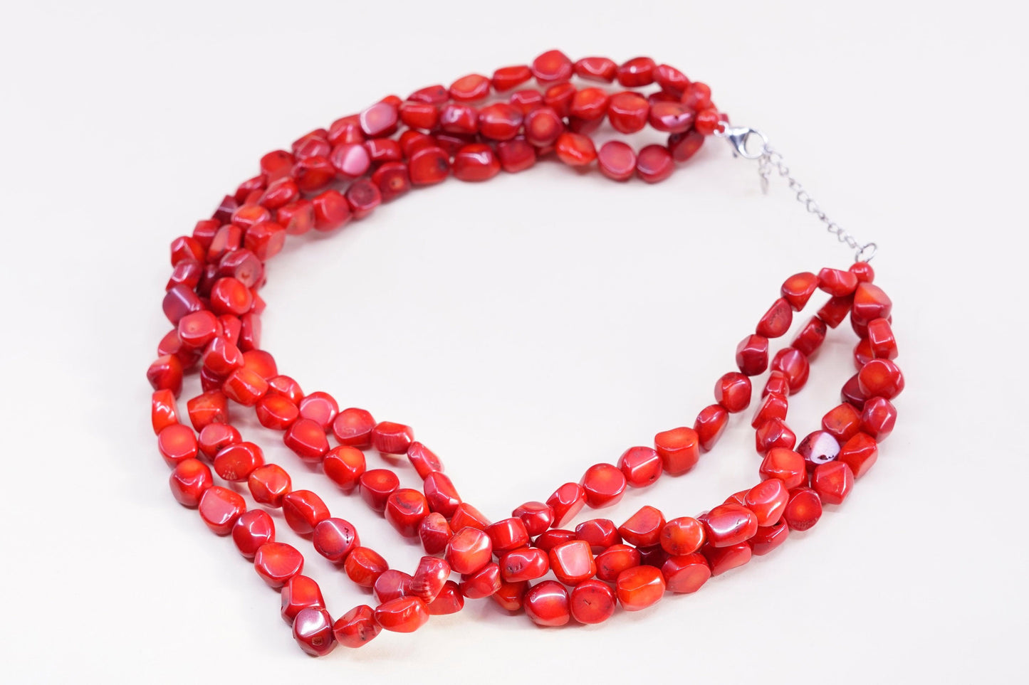 18+2”, Lucas Lameth Luc 925 Sterling Silver 5 Strand Red Coral nugget necklace