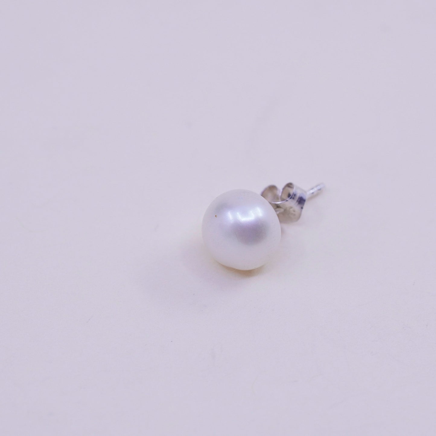 8mm, Vintage sterling silver handmade earrings, 925 studs with freshwater pearl