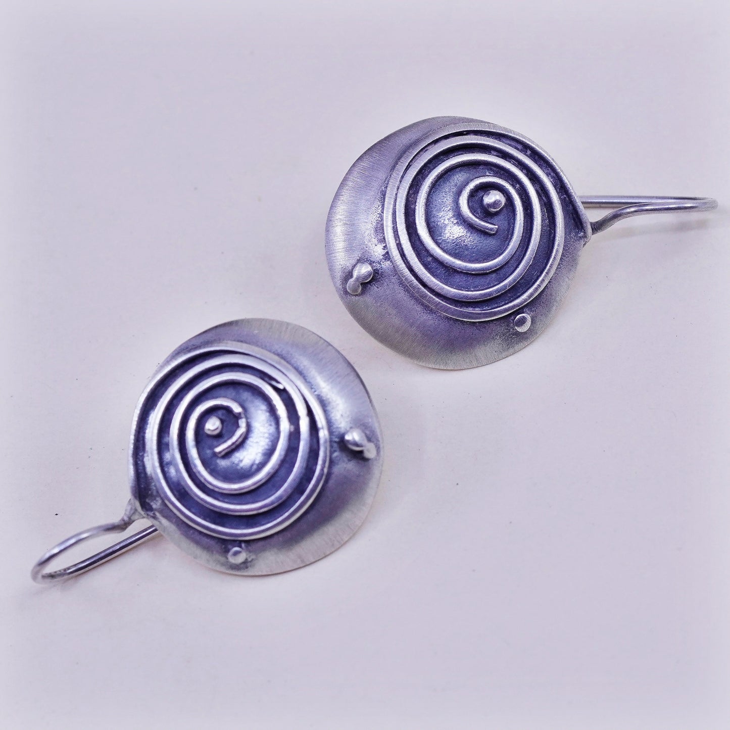Vintage Sterling silver handmade earrings, hammered 925 swirl earrings