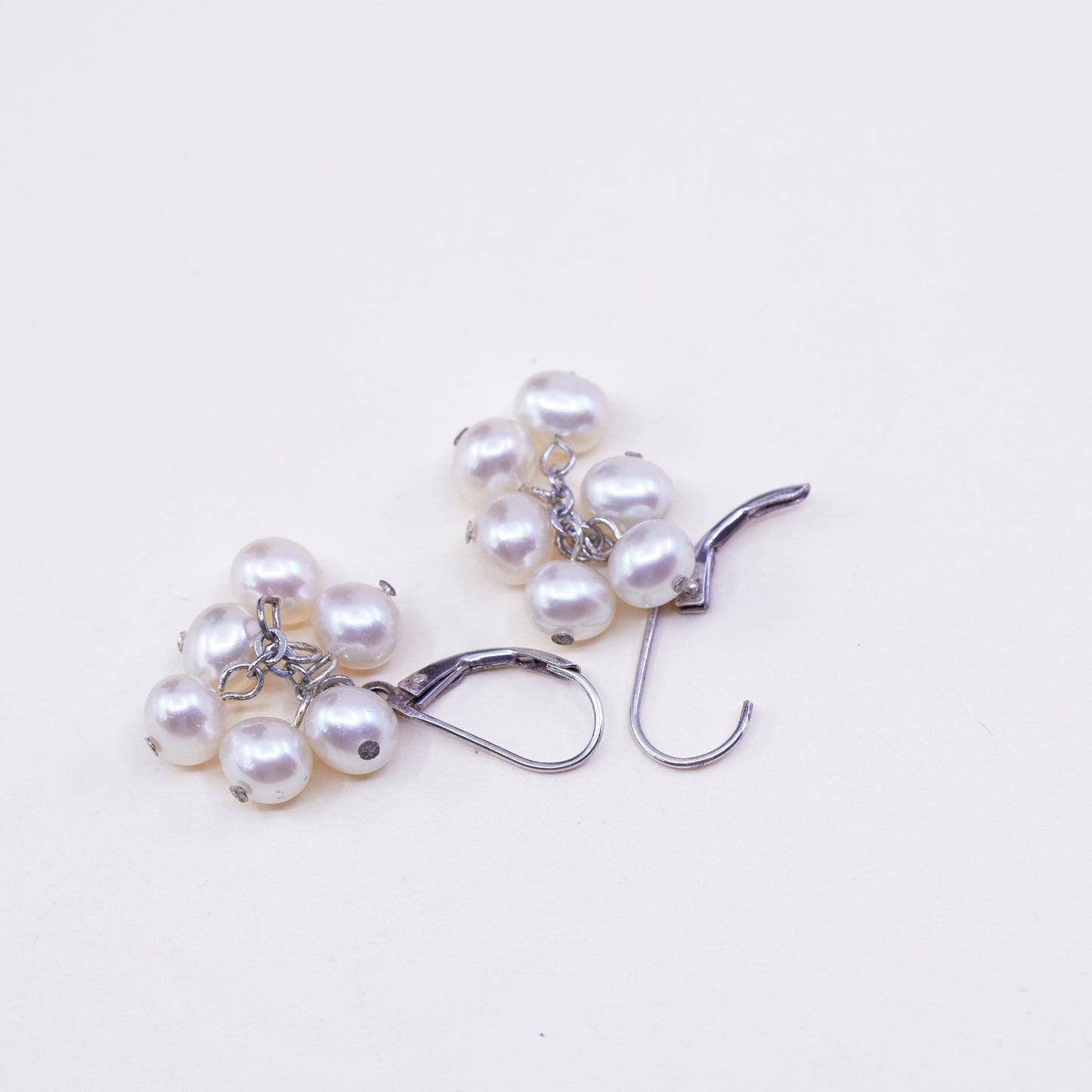 Vintage Sterling 925 silver handmade earrings with cluster pearl