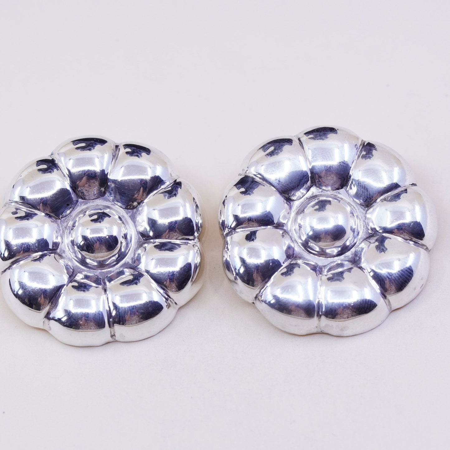 Vintage mexico Sterling silver handmade earrings, 925 flower clip on