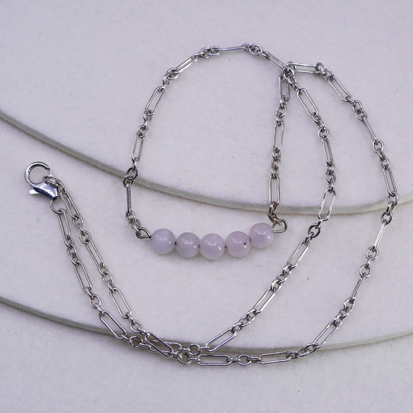 21”, vintage Sterling 925 silver handmade elongated necklace moonstone beads