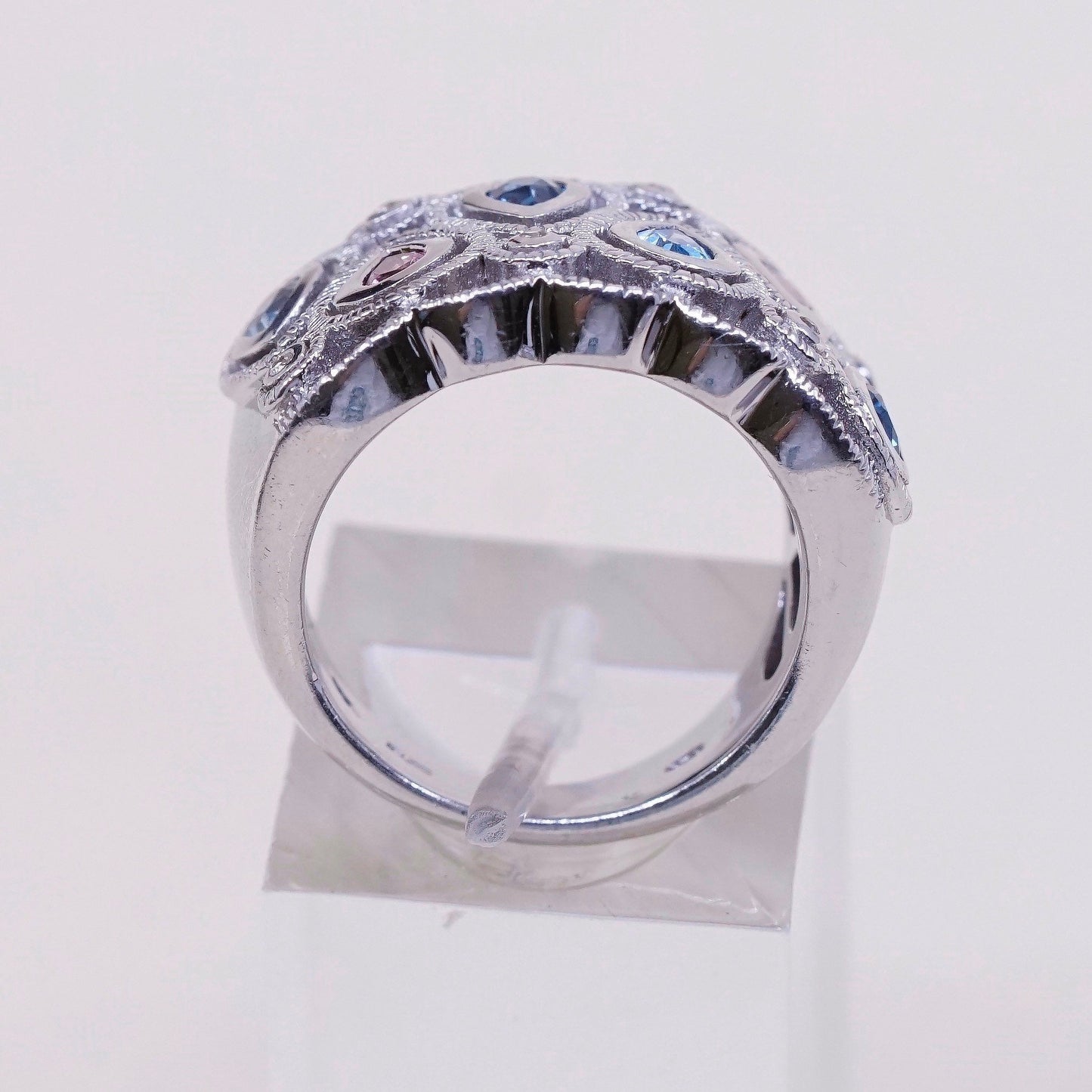 sz 6, sterling silver handmade ring band w/ teardrop topaz N genuine diamond