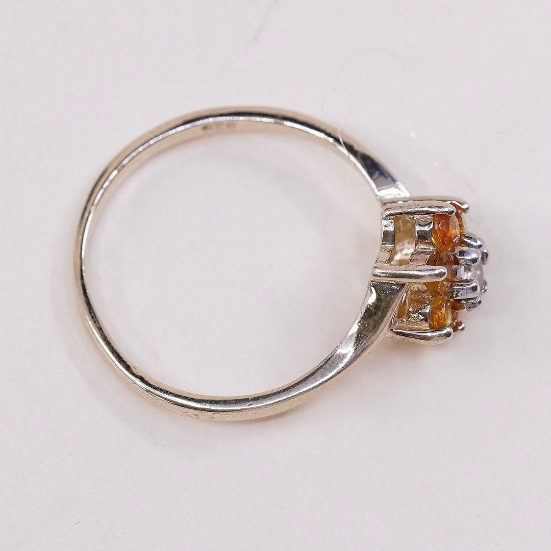 sz 7, Vermeil gold sterling silver citrine ring, 925 flower engagement ring