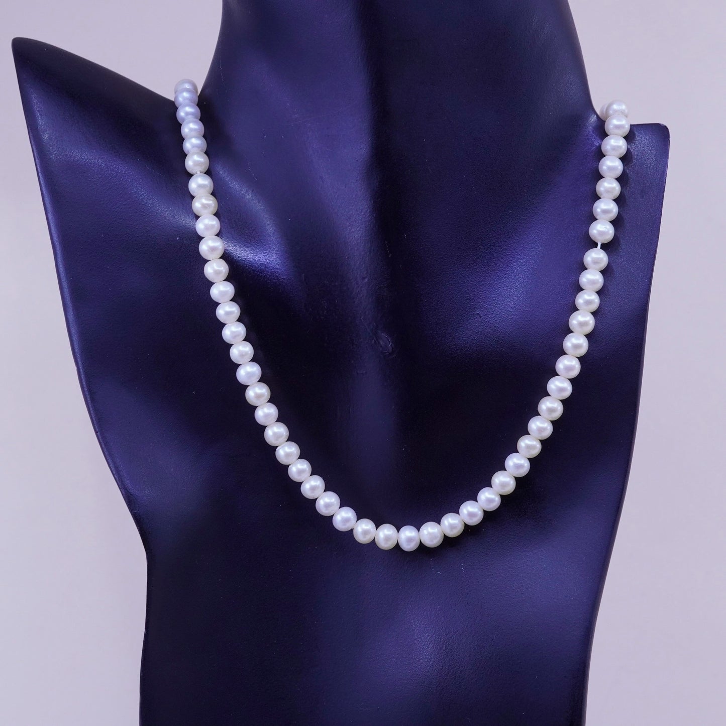 18+1”, Vintage pearl beads necklace chain with sterling 925 silver clasp