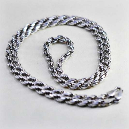 26”, 5mm, vintage Sterling silver necklace, 925 diamond cut rope chain