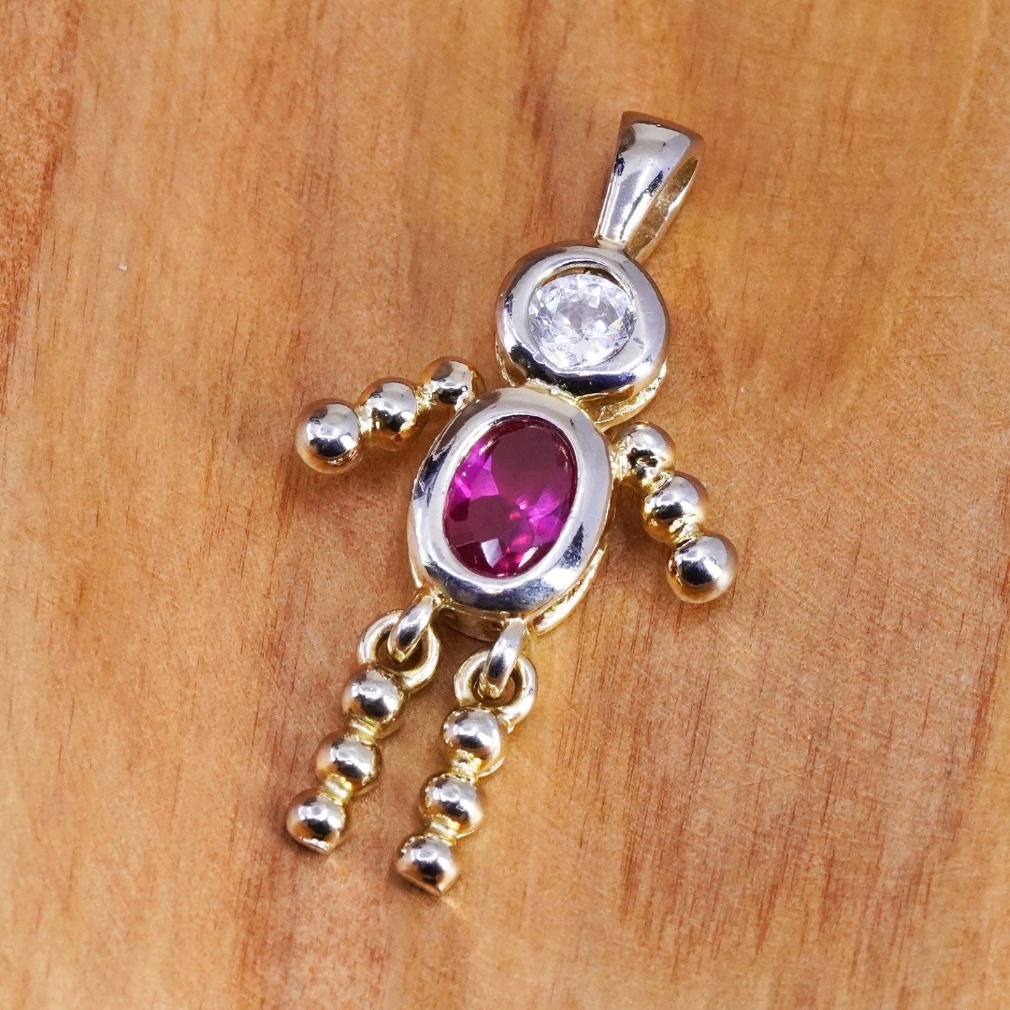 Vintage vermeil gold over Sterling 925 silver handmade birthstone pendant ruby