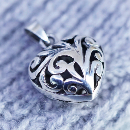 Vintage sterling 925 silver Jezlaine filigree heart pendant charm