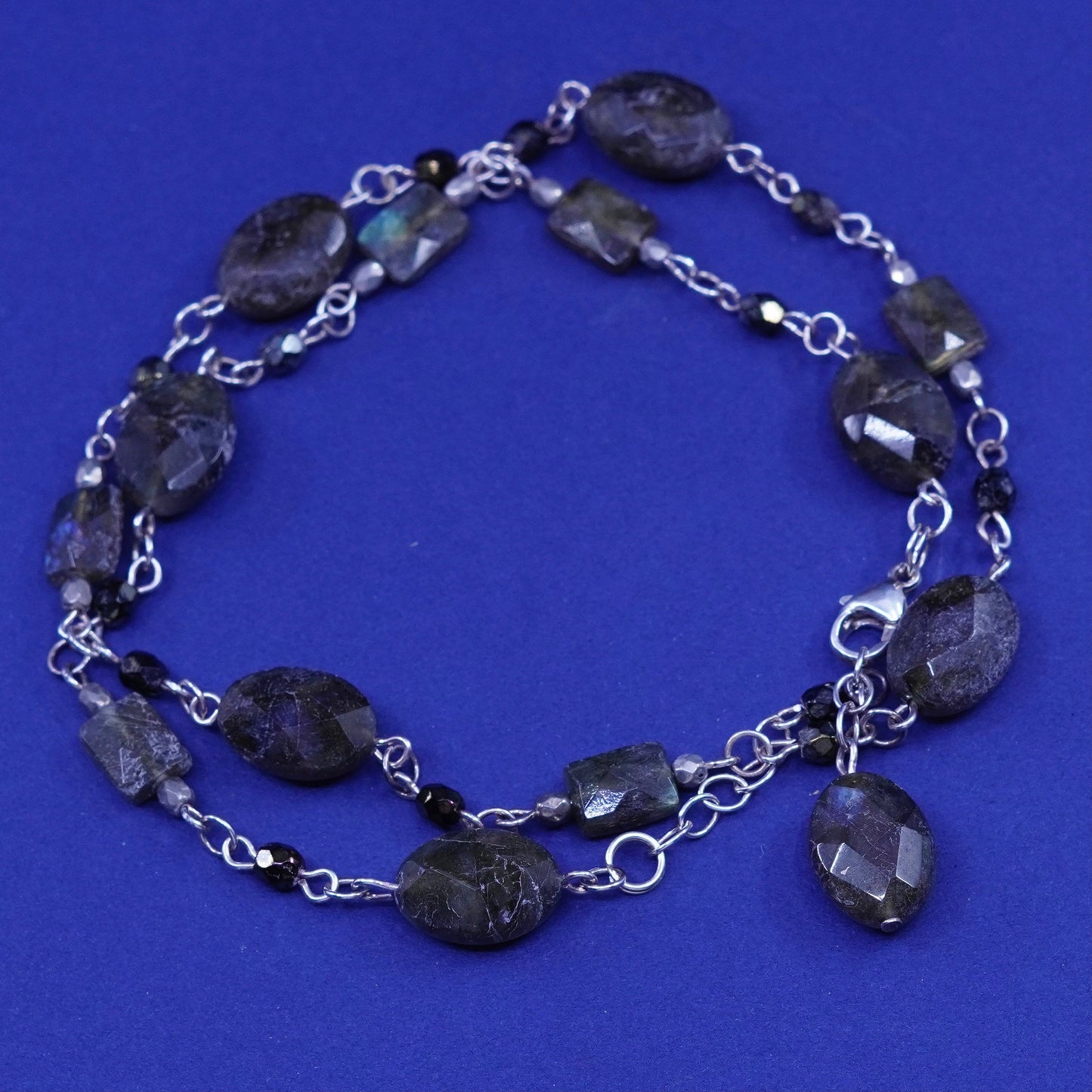 20”, Sterling silver handmade necklace, 925 circle chain with labradorite beads