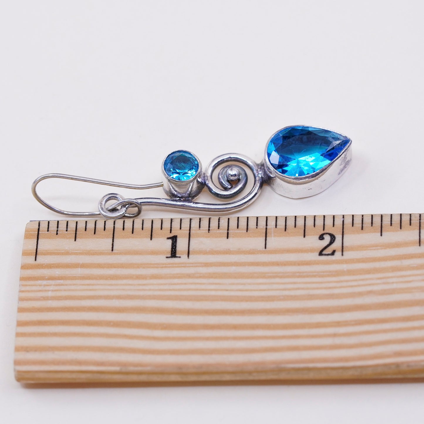 Vintage sterling silver handmade earrings, 925 with teardrop blue topaz drops