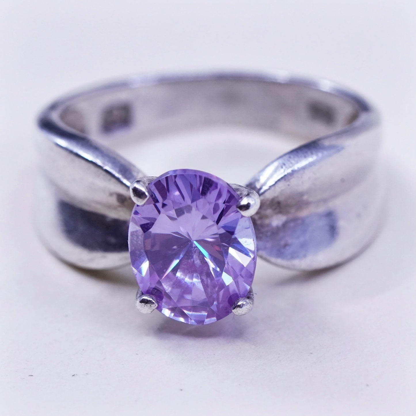 Size 6.25, vintage Sterling 925 silver handmade cocktail ring with amethyst