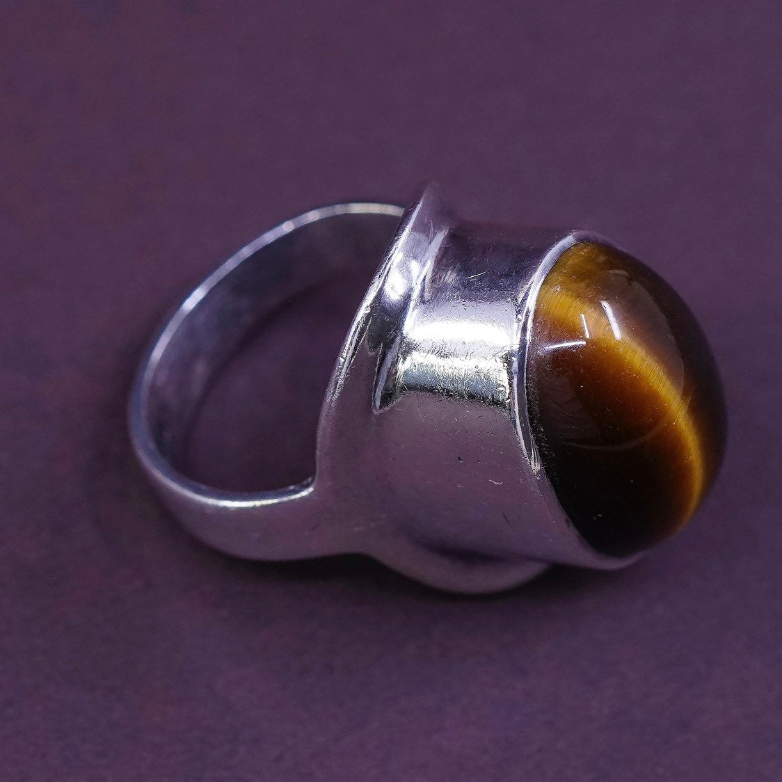 sz 6.5, vtg Sterling silver handmade ring, mexico 925 w/ golden tiger eye