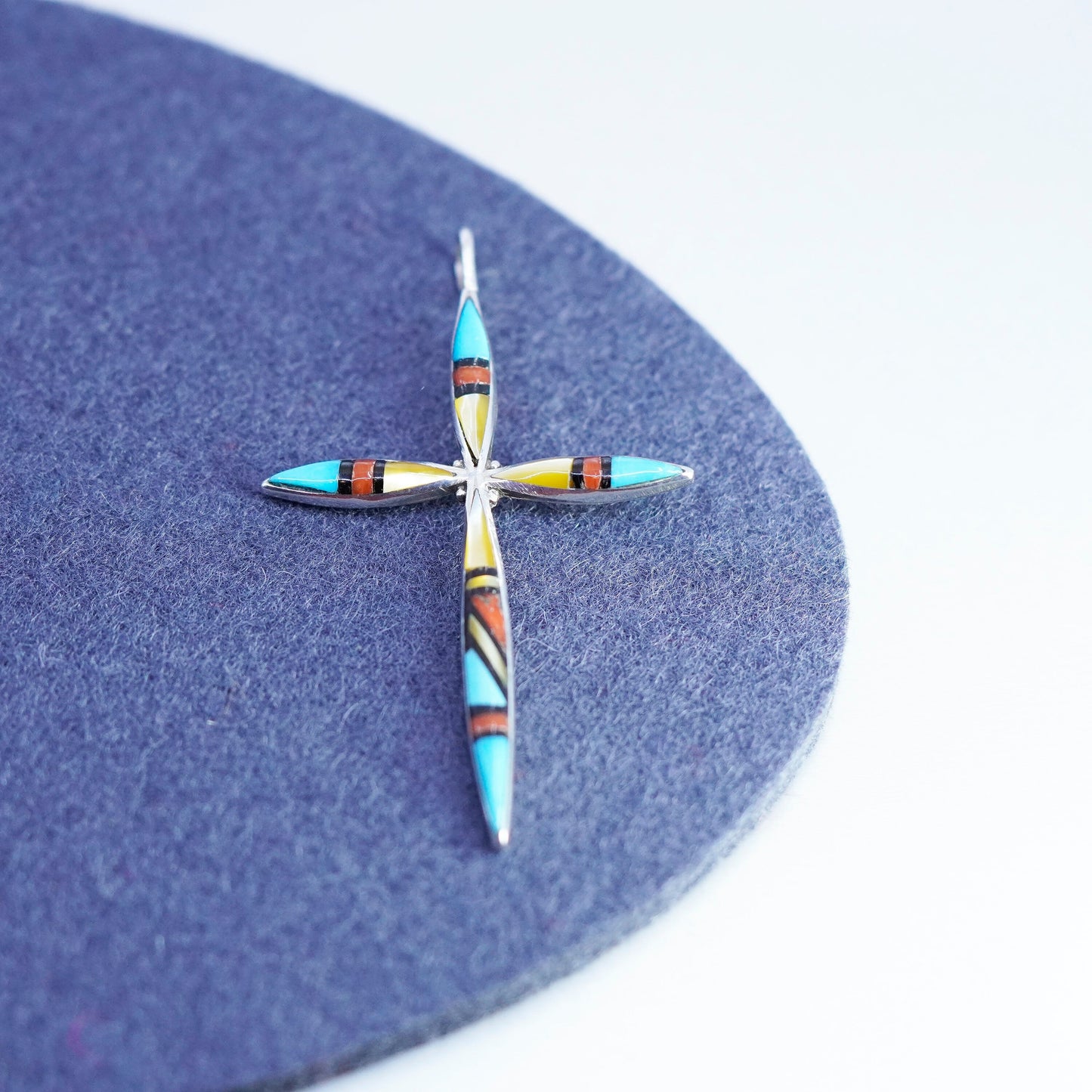 Native American Kary Begay Zuni sterling 925 silver cross pendant turquoise