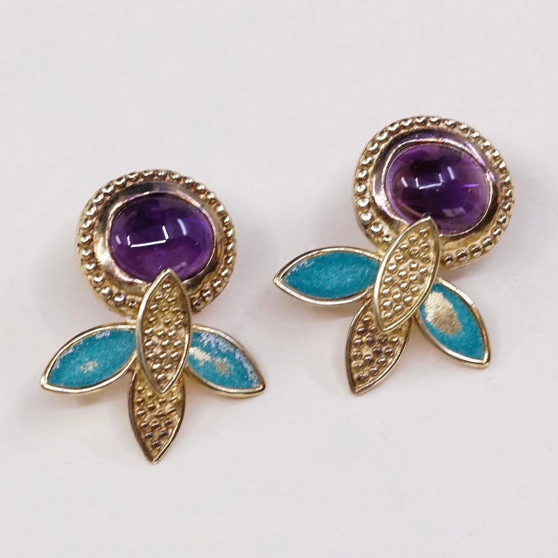 MMA Metropolitan vermeil gold sterling 925 Silver Amethyst Flower Earrings