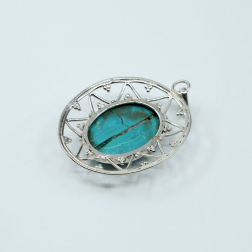 Vtg Sterling Silver Handmade Pendant W/ Turquoise & Beads