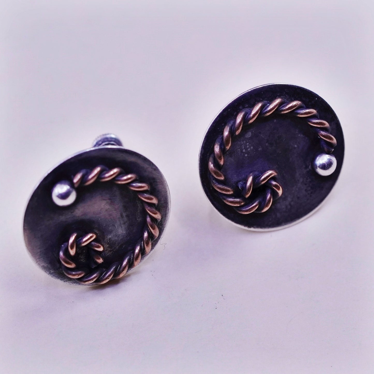 Vintage Sterling silver handmade earrings, 925 screw back earrings copper wires