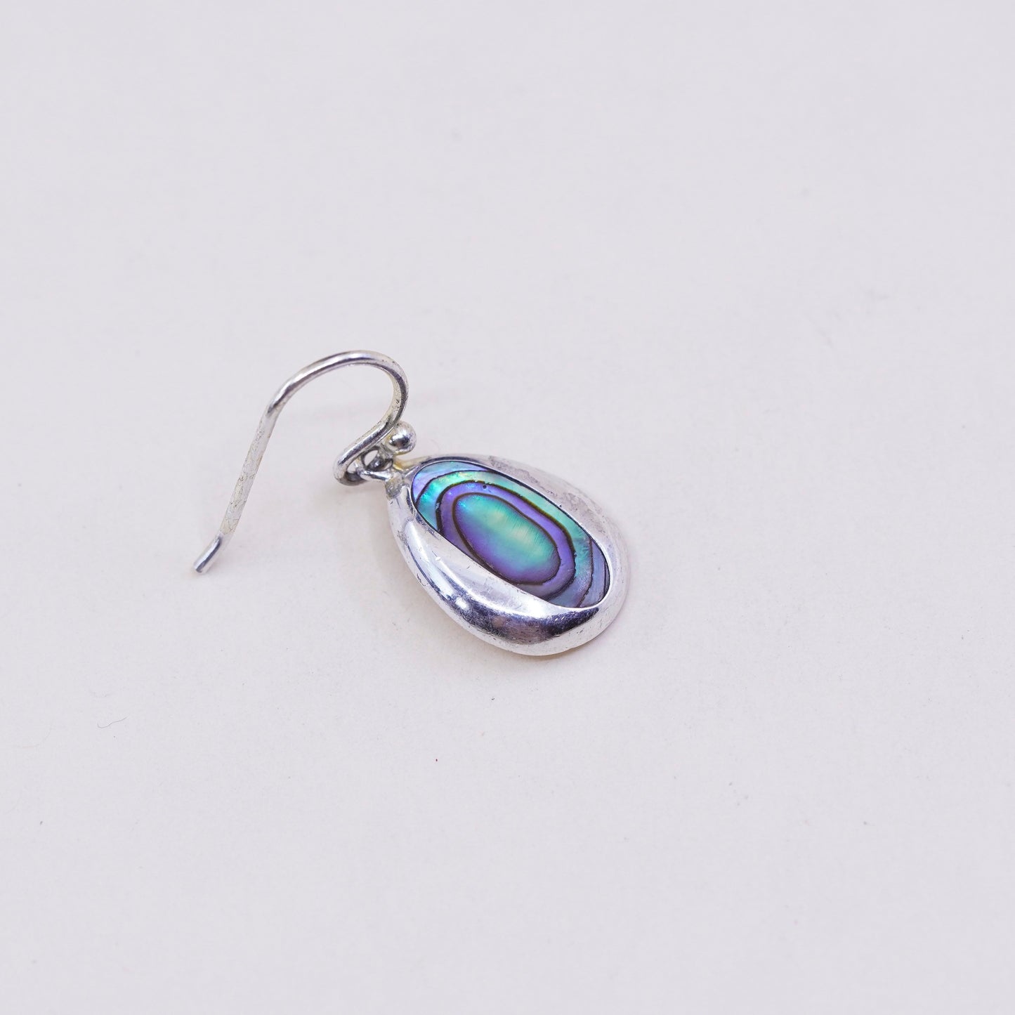 Vintage sterling 925 silver handmade teardrop earrings with abalone