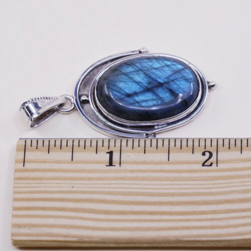 Vtg Sterling Silver Handmade Teardrop Pendant With Labradorite, Stamped 925